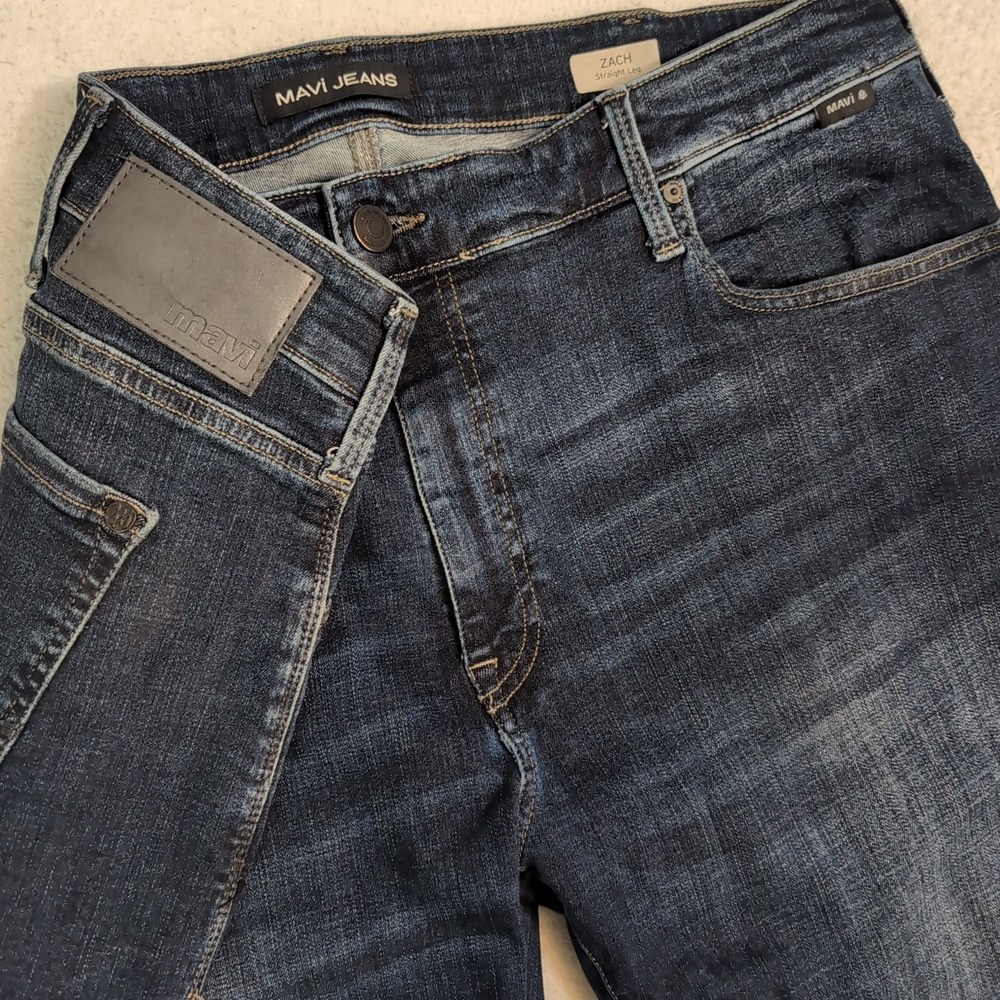 Mavi Jeans Mens 40x30 Blue Zach Straight Leg Dark Wash Mid Rise Stretch Denim